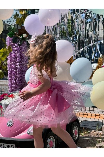 Uslukids Girl's Tulle Detailed Special Occasion Dress for Birthday and Party