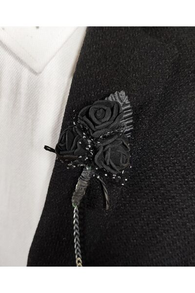 BLC Basic Line Co. Siyah Renk Yaka Çiçeği Damat Çiçeği Sadıç Çiçeği Yaka Iğnesi Yaka Zinciri