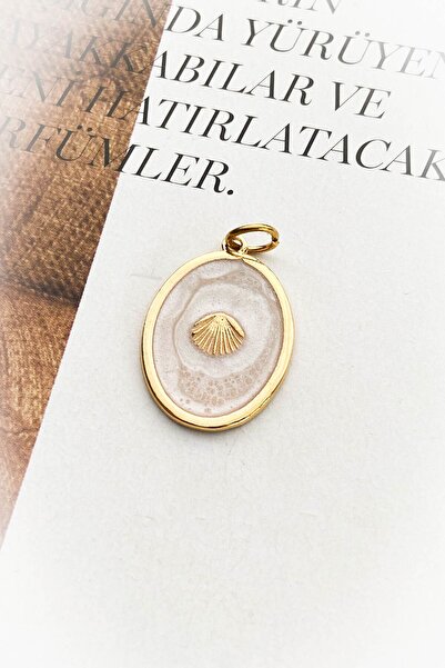 roshel Mineli Madalyon İstiridye Model Altın Kaplama Kolye Ucu