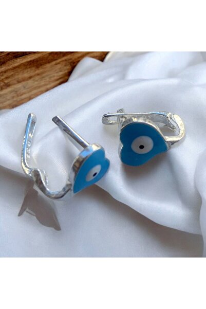 Rachel Silver 925 Ayar Gümüş Kalpli Nazar Çocuk Küpesi