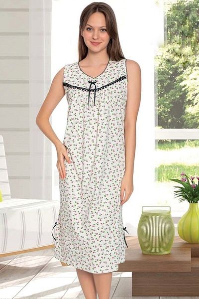 ATINÇ Thick Strap Sleeveless Cotton Combed Women's Nightgown