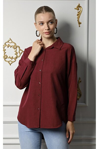 BUUFUU Μακρυμάνικο κατιονικό λινό πουκάμισο - Buluz με κουμπιά και γιακά