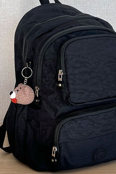 NEMO BAGS Unisex Dark Black Backpack School Bag Laptop Travel Bag Waterproof with Amigurumi Teddy Bear