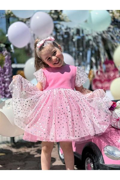 Uslukids Girl's Tulle Detailed Special Occasion Dress for Birthday and Party