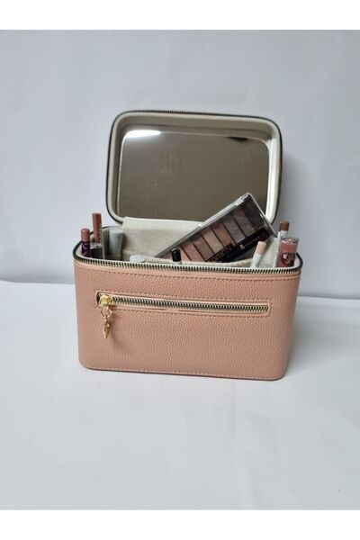 Gold Box Cosmetic Makeup Bag with Mirror Travel Set Makeup Accessories Organizer POWDER