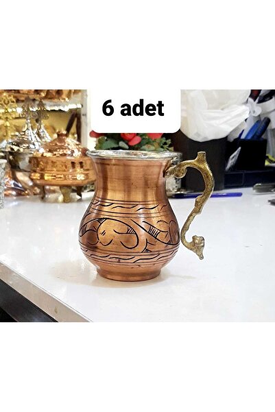 Yıldız çelik 6 adet bakır lüks oyma ayran bardağı