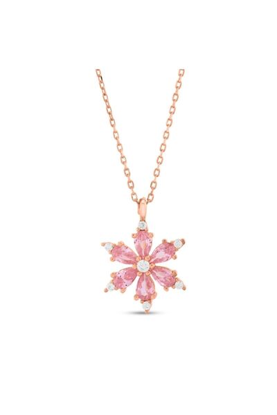 Starlight Diamond Kamelya Çiçeği Kolye 925 Ayar Gümüş Pembe Taşlı