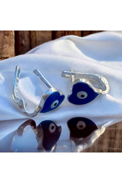 Rachel Silver 925 Ayar Gümüş Kalpli Nazar Çocuk Küpesi