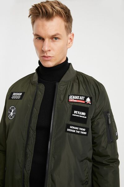 DYNAMO Erkek Haki Baskı Detaylı Su Geçirmez PVC Kaplamalı Mont