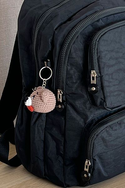 NEMO BAGS Unisex Dark Black Backpack School Bag Laptop Travel Bag Waterproof with Amigurumi Teddy Bear