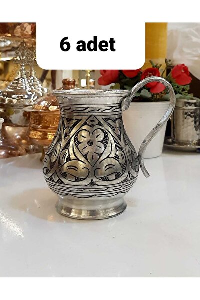 Yıldız çelik 6 adet bakır lüks oyma ayran bardağı