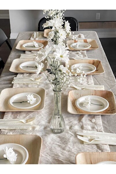 PartiShop Kraft Kağıt Beyaz Tabak Rustik Parti Seti 16 Kişilik