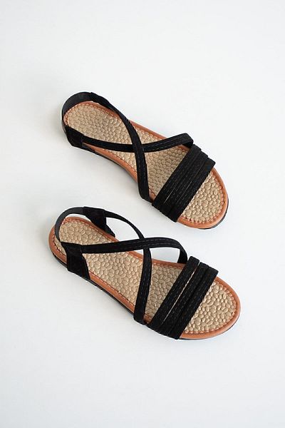 star shoes Sandale de damă din piele întoarsă elastica neagră