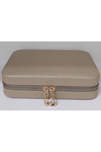 Gold Box Organizer Jewelry Storage Box with Large Size Compartments and Travel Case Wooden (21X14.5X5)