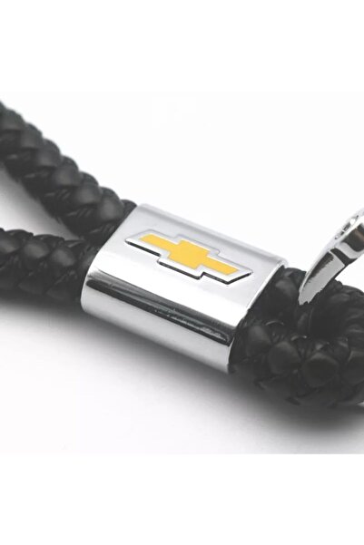 RoseTR Chevrolet Örgülü Deri Anahtarlık - Siyah Deri Örgü Anahtarlık Chevrolet