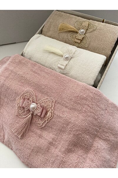 AYHANHOME Оксамитовий рушник для рук та обличчя 50х90 з 3 бантиками та бантиками і коробкою Ceyizlik 50х90 Оксамитовий рушник для рук та обличчя