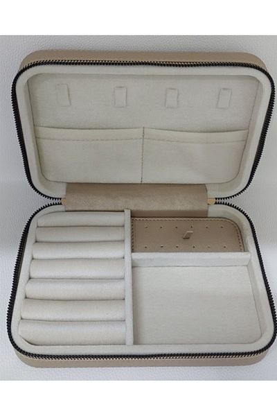 Gold Box Organizer Jewelry Storage Box with Large Size Compartments and Travel Case Wooden (21X14.5X5)