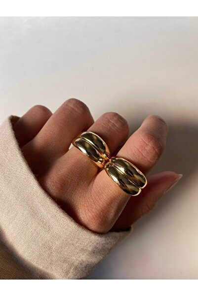 ringbox Iki Sıra Bombeli Kadın Gold Yüzük