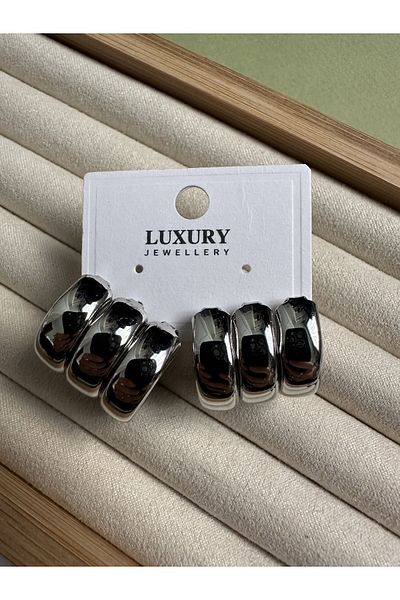 ringbox Silver Color Curved 3 Row Earrings
