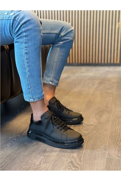 NYZ Black Matte Genuine Leather Lace-Up Casual Shoes