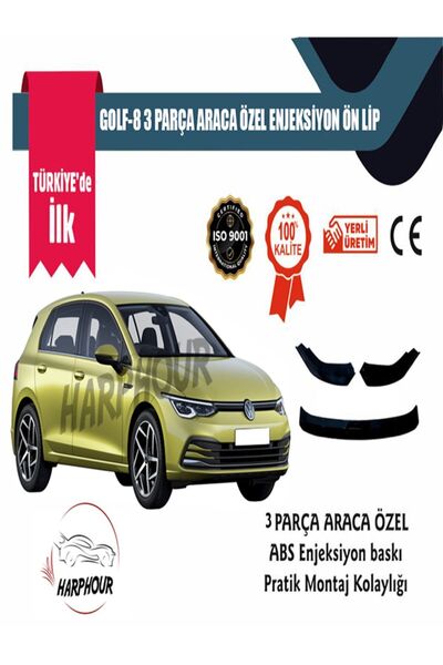 Harphour Volkswagen Golf 8 Aksesuar Piano Black Siyah 3 Parça Tampon Ek Ön Lip
