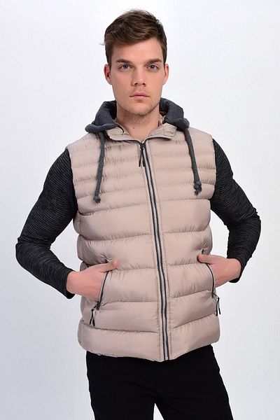 DYNAMO Men's Gray Detachable Hooded Puffer Vest