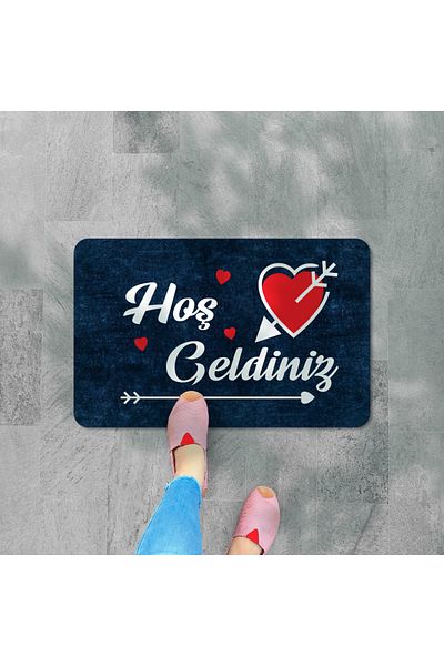 M&H Quality Welcome Written Flower Patterned Digital Door Mat - Washable Door Mat