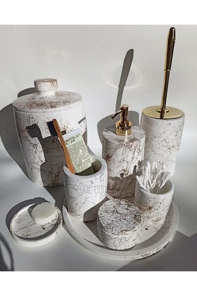 Ture Concept Bathroom Set Tray, Trash Can, Toilet Brush, Liquid Soap Dispenser, Tray