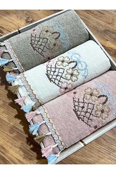 AYHANHOME Вишитий оксамитовий рушник для рук та обличчя Ceyizlik 50x90 з 3 частин у коробці