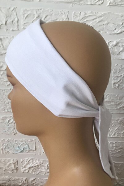 Vera Λευκή χτενισμένη βαμβακερή μπαντάνα - δέσιμο με καπό, κάτω από χιτζάμπ με δαντέλα