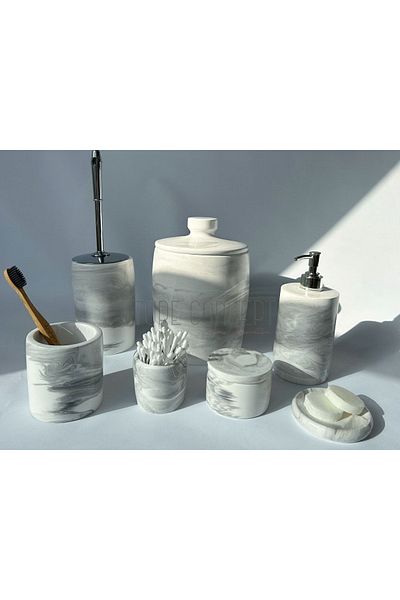 Ture Concept Marble Patterned Bathroom Set - Trash Can, Toilet, Soap Dish, Cotton Holder and Chopstick Holder