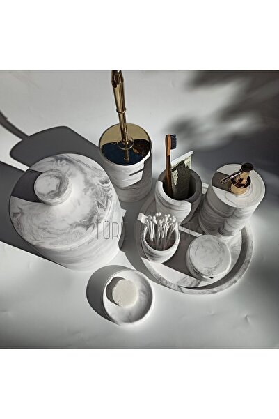 Ture Concept Σετ μπάνιου Marble Look Κάδος απορριμμάτων, βούρτσα τουαλέτας, δίσκος, θήκη σαπουνιού, βαμβακερή θήκη, θήκη για κελύφη