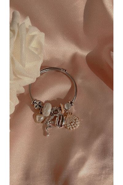CLARİS Heart Charm Steel Bracelet with Sea Oyster and Fairy Detail