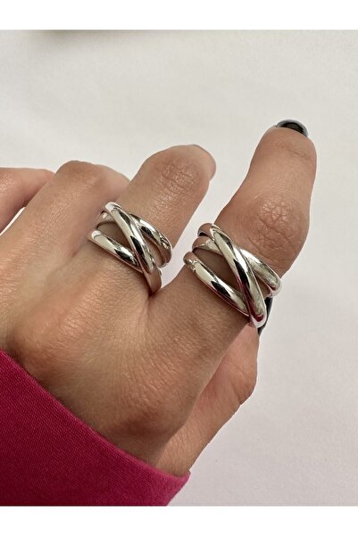 ringbox Gümüş Renkli Üçlü Sıra Çapraz Yüzük