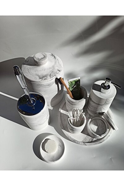 Ture Concept Σετ μπάνιου Marble Look Κάδος απορριμμάτων, βούρτσα τουαλέτας, δίσκος, θήκη σαπουνιού, βαμβακερή θήκη, θήκη για κελύφη