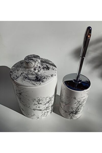 Ture Concept Μαύρο και άσπρο με σχέδια κάδος απορριμμάτων μπάνιου & βούρτσα τουαλέτας