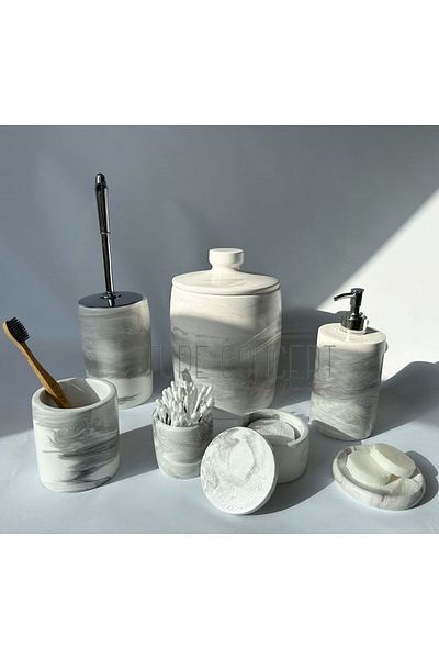 Ture Concept Marble Patterned Bathroom Set - Trash Can, Toilet, Soap Dish, Cotton Holder and Chopstick Holder