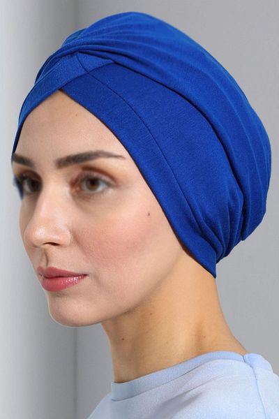 Vera Aura Combed Cotton Saks Blue Hijab Bonnet - Γυναικείο Hijab με σταυρωτό λουράκι