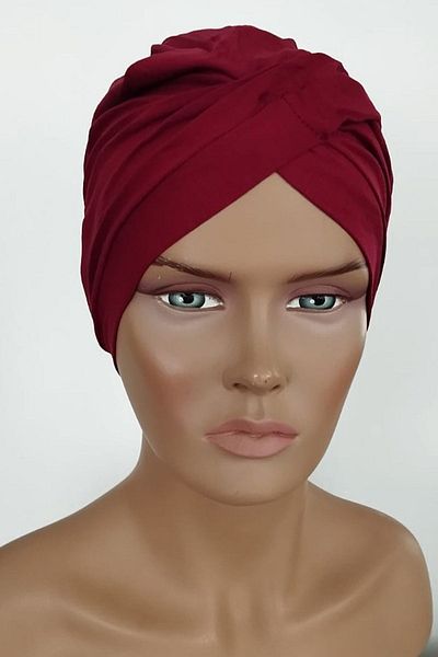 Vera Aura Ready Turban Bonnet Combed Cotton Cherry Red Bonnet Cross Banded Women's Hijab Bonnet