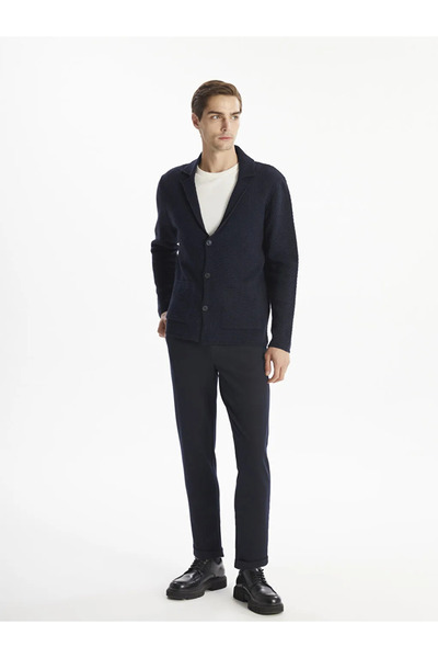 LC Waikiki LCW Vision Herren-Strickjacke – Marineblau, Standardform, Jackenkragen