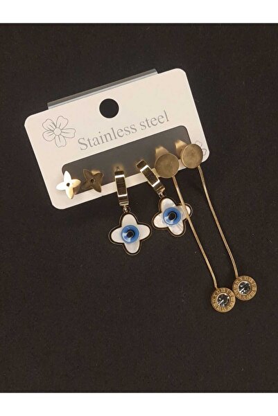 stainless steell Altın Renkli  Paslanmaz Çelik Küpe Seti