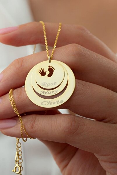 Silvano Jewelry 925 Ayar Gümüş Isimli Üçlü El Ayak Izli Halka Kolye