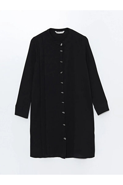 LC Waikiki LCW Grace Yeni Siyah Kadın Hakim Yaka Düz Gömlek Tunik