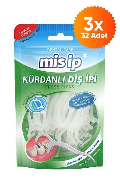 Mis İp Misip Floss Picks Toothpick Tooth Floss 32-Piece Toothpick Toothpick 3-Piece Advantage Pack Cbkshop