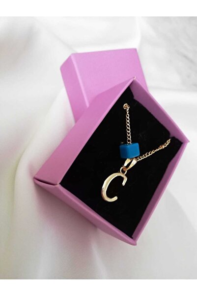 Judas Takı Bead Detailed Gold C Letter Women's Necklace, Initial Design
