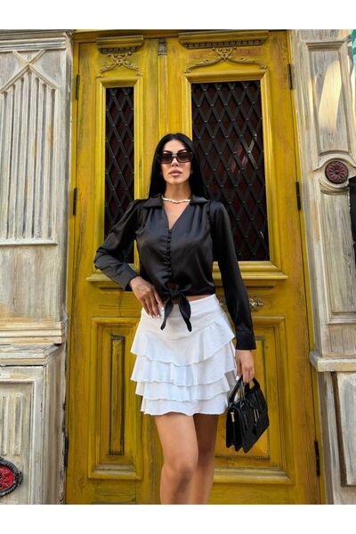 NEW STATION ipek saten gömlek düğmeli