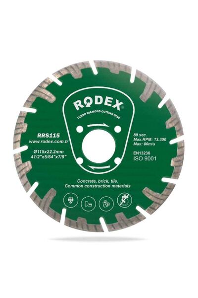 Rodex Kanallı Turbo Elmas Kesme Diski Mermer, Tuğla, Taş 115mm