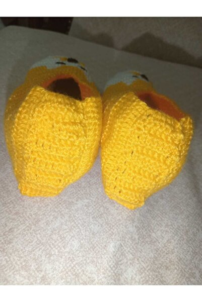 TülaysHandCraft Kedili Sarı El Örgüsü Patik