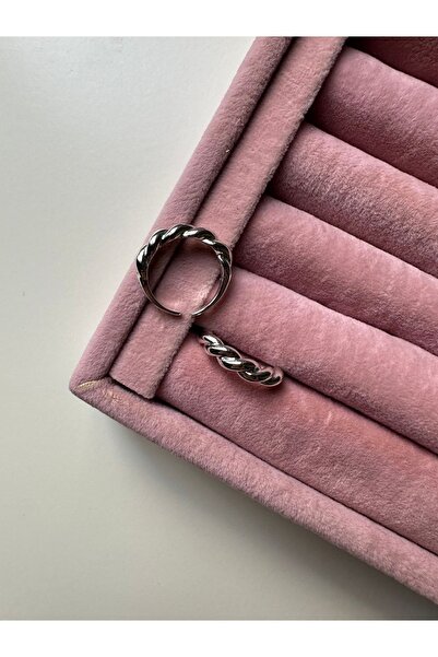 ringbox Gümüş Renk Altın Kaplama Ince Burgu Ayarlanabilir Yüzük