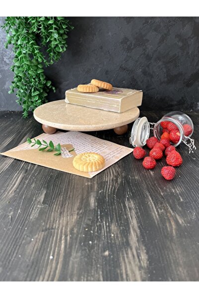 İDAY HOME Doğal Mermer Pasta Kek Standı, Mermer Sunumluk Traverten, Mermer Pe...
